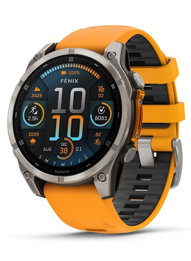 Fenix 8 - 47MM - Up To 16 Days Battery Life - 1.4"inch Amoled Display, Scratch Resistant, Sapphire Crystal, Heart Rate Monitor, All Day Stress Monitor, Offline Voice Command, Calling Features, Super Bright Led Flashlight, iOS and Android Compatible Titanium