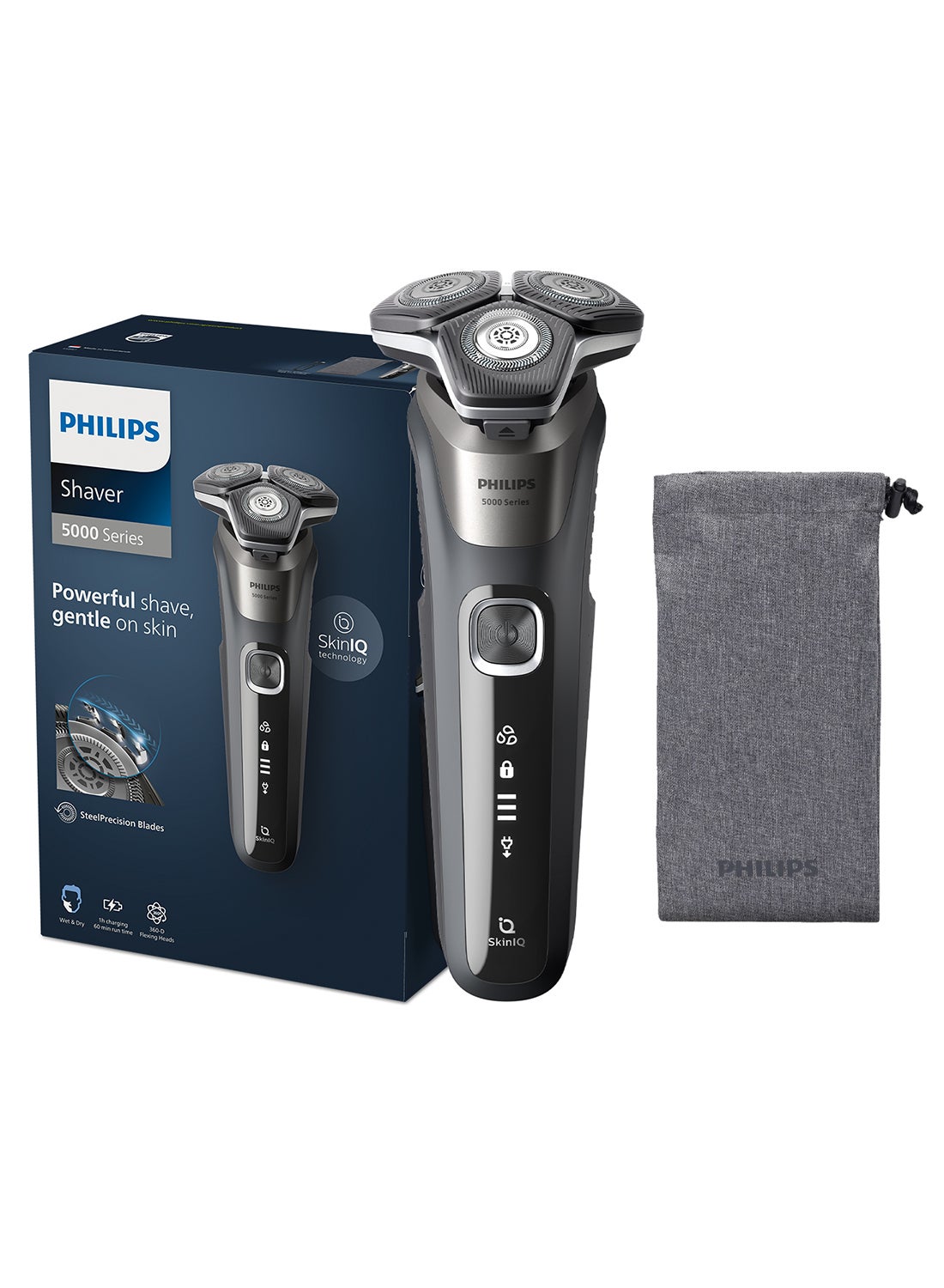 Series 5000 Wet and Dry Electric Shaver With Soft Pouch S5887/10, 2 Years Warranty Carbon Grey
