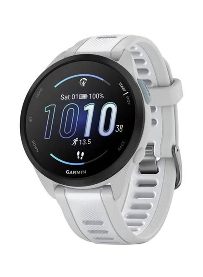 Forerunner 165 Music - 43MM - Up To 11 Days Battery Life - 1.2"inch Amoled Display, Scratch Resistant, Chemically Strengthened Glass, Heart Rate Monitor, Stress Tracking, Save Music On Device, Advanced GPS and Running Features, Built-in GNSS and Sports App, iOS and Android Compatible Mist Gray/Whitestone