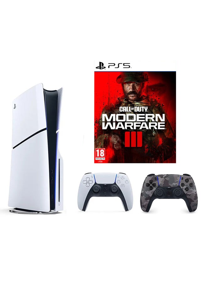 PlayStation 5 Slim Disc Console with Extra Grey Camouflage Controller and Call of Duty: Modern Warfare III Bundle