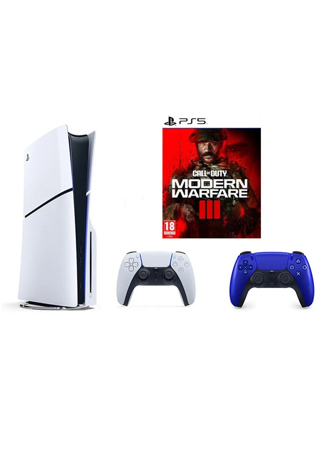 PlayStation 5 Slim Disc Console with Extra Blue Controller and Call of Duty: Modern Warfare III Bundle