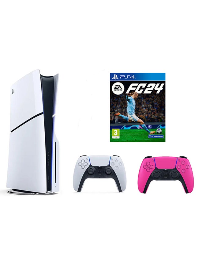 PlayStation 5 Disc Slim Console With Extra Pink Controller And FC 24
