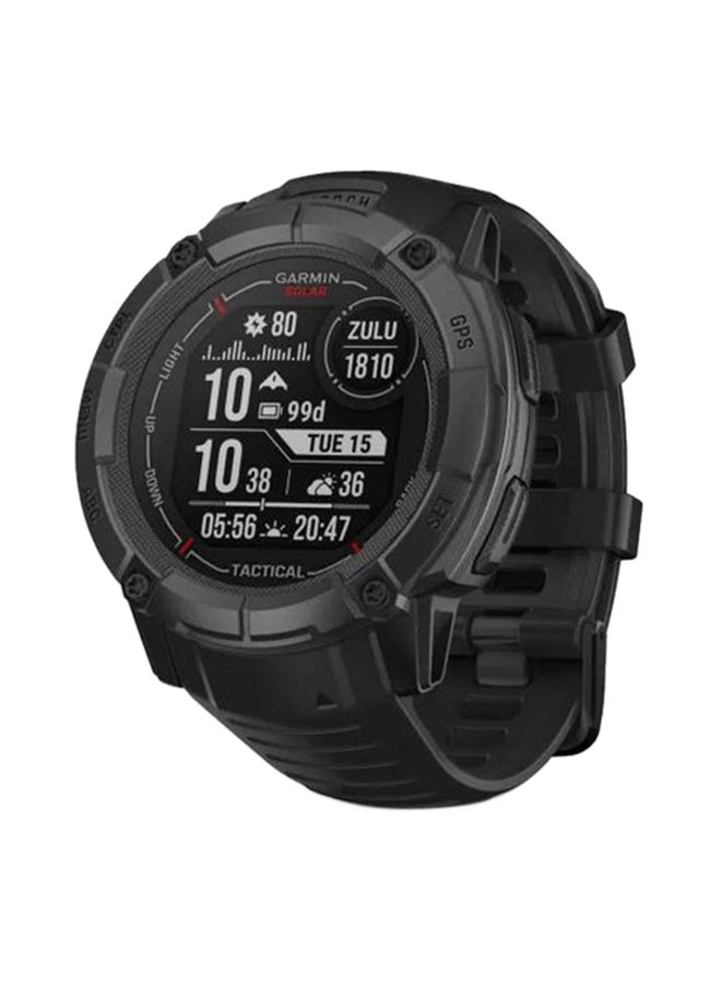 Instinct 2X Solar - 50MM - Tactical Edition - Unlimited Battery Life in Smartwatch Mode With Solar Charging1 - Military Standard Toughness, Scratch Resistant, Power Glass™, Heart Rate Monitor, All Day Stress Monitor, Tactical-Specific Features Include Night Vision Compatibility and More For Field Ops , Super Bright LED Flashlight, iOS and Android Compatible BLACK