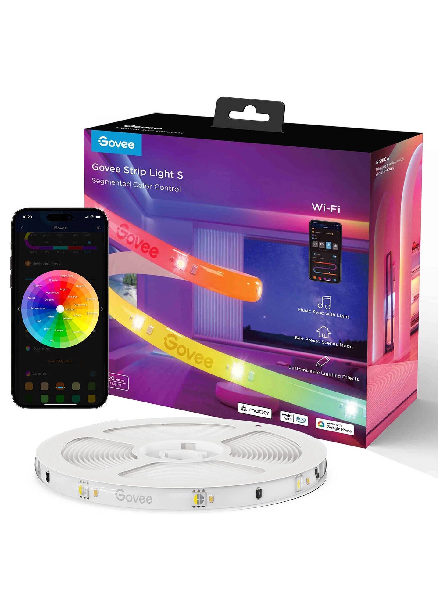 LED Strip Light S, RGBICW Technology, 64+ Scene Modes, Smart App Control, Transparent Protective Epoxy Coating, IP67 Rated Protection, 5m Length | H612ABD1