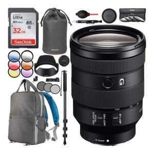 FE 24-105mm F4 G OSS Full-Frame E-Mount Standard Zoom Lens SEL24105G with 67mm Multicoated UV, Polarizer & FLD Filter Kit Photography Backpack Bundle Multicolour