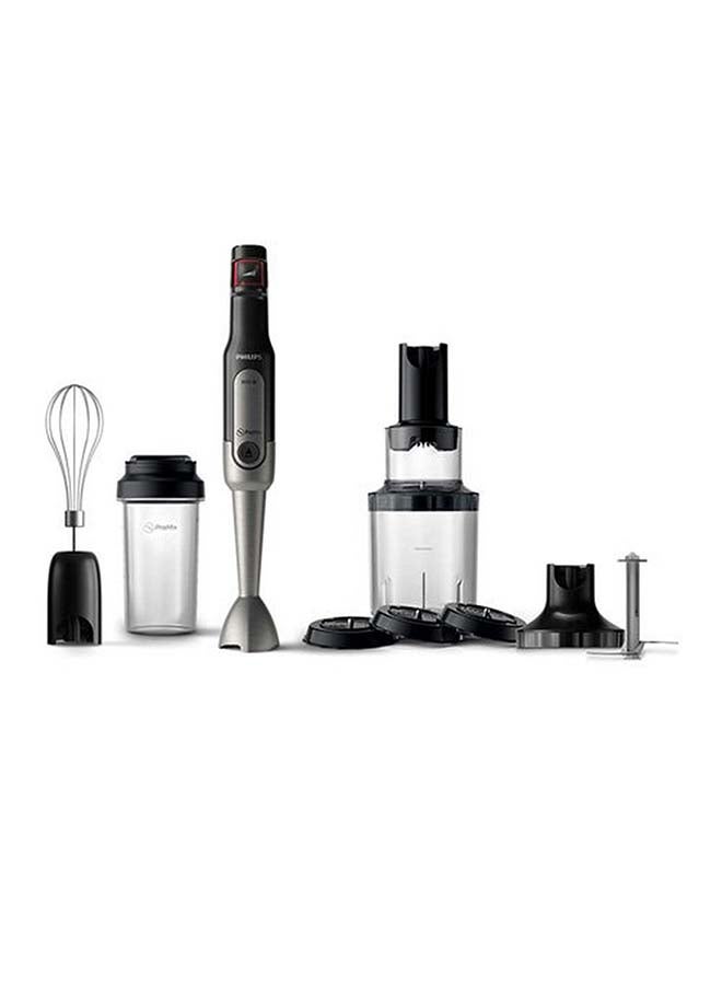 Metal Bar Handblender - ProMix Technology, Speed Touch Technology, Including On-the-go tumbler + XL Chopper + Whisk + Spiralizer, HR2657/91 Silver/Black