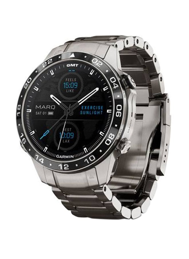 Marq Aviator Gen 2 - Ultimate Luxury Smartwatch - 46MM - Grade 5 Titanium Material, Up To 16 Days Battery Life - 1.2"inch Amoled Display, Scratch Resistant, Domed Sapphire Crystal, 20+ Aviation Features, Advanced GPS Features, Built-in GNSS and Sports App, iOS and Android Compatible Silver Titanium Band