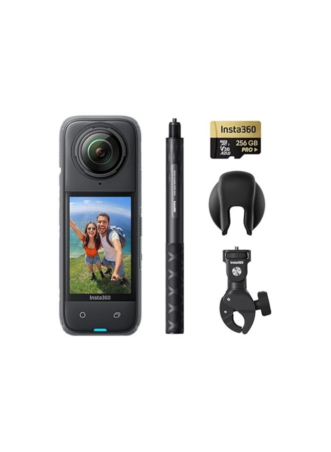 X4 Motorcycle Bundle- 8K Waterproof 360 Action Camera, 4K Wide-Angle Video, Invisible Selfie Stick, Removable Lens Guards, 135 Min Battery Life, AI Editing, Stabilization, For Sports, Travel