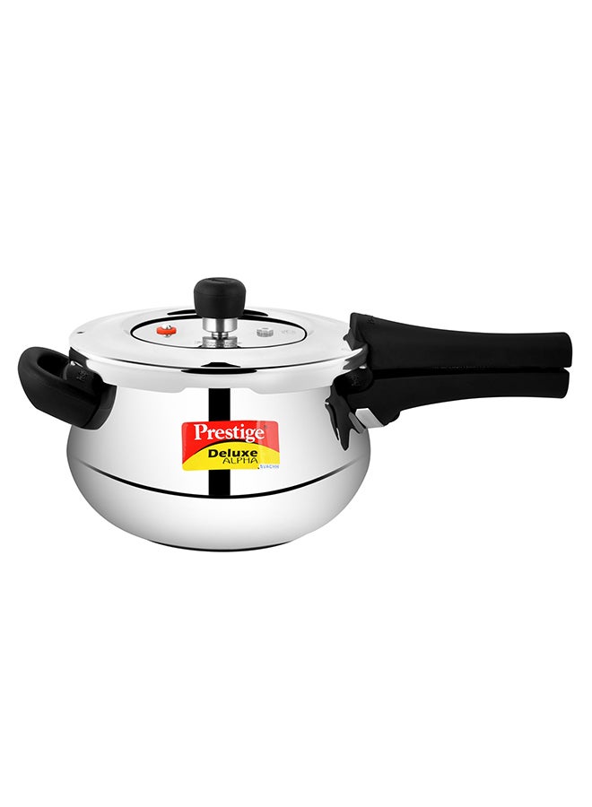 Deluxe Alpha Svachh Handi Stainless Steel Pressure Cooker with Lid and Precision Weight Valve Black/Silver 4Liters