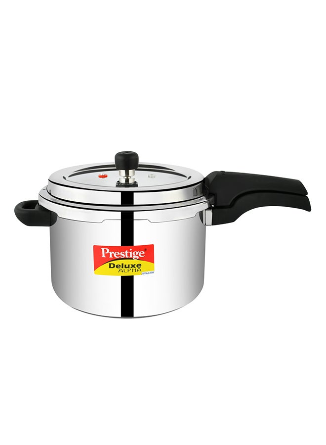 6.5 Liter Deluxe Alpha Svachh Stainless Steel Pressure Cooker | Sturdy Handles | Cool Touch Weight | Induction Compatible Silver/Black 6.5Liters
