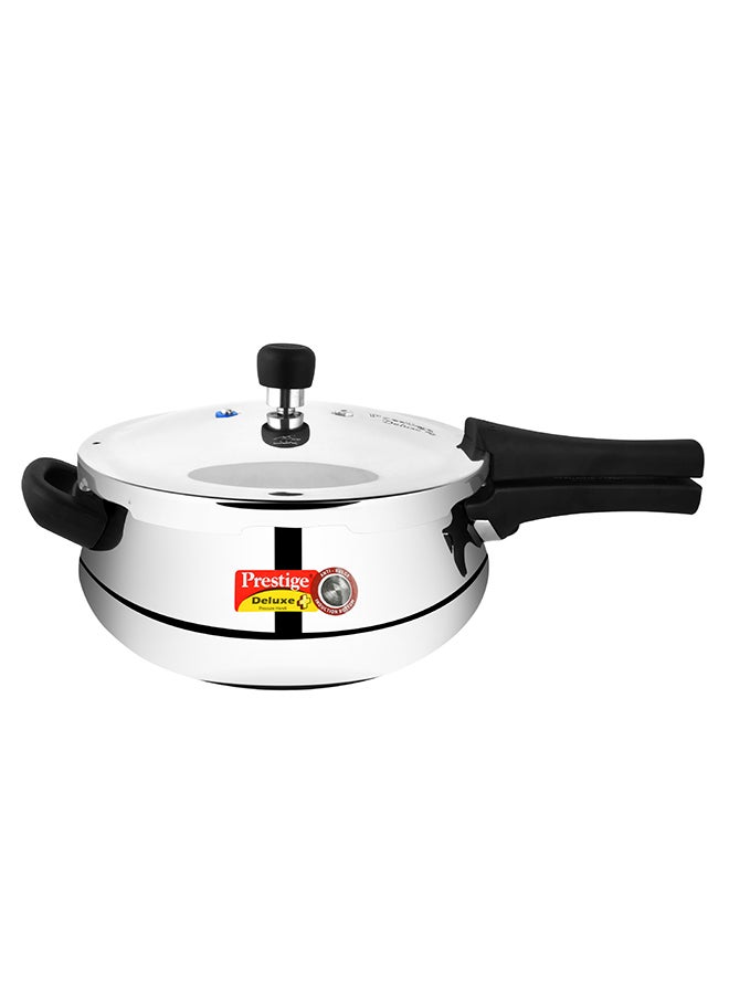 5 Liter Deluxe Plus Junior Handi Aluminium Pressure Cooker With Lid, Dishwasher Safe & Induction Safe Silver/Black 5Liters