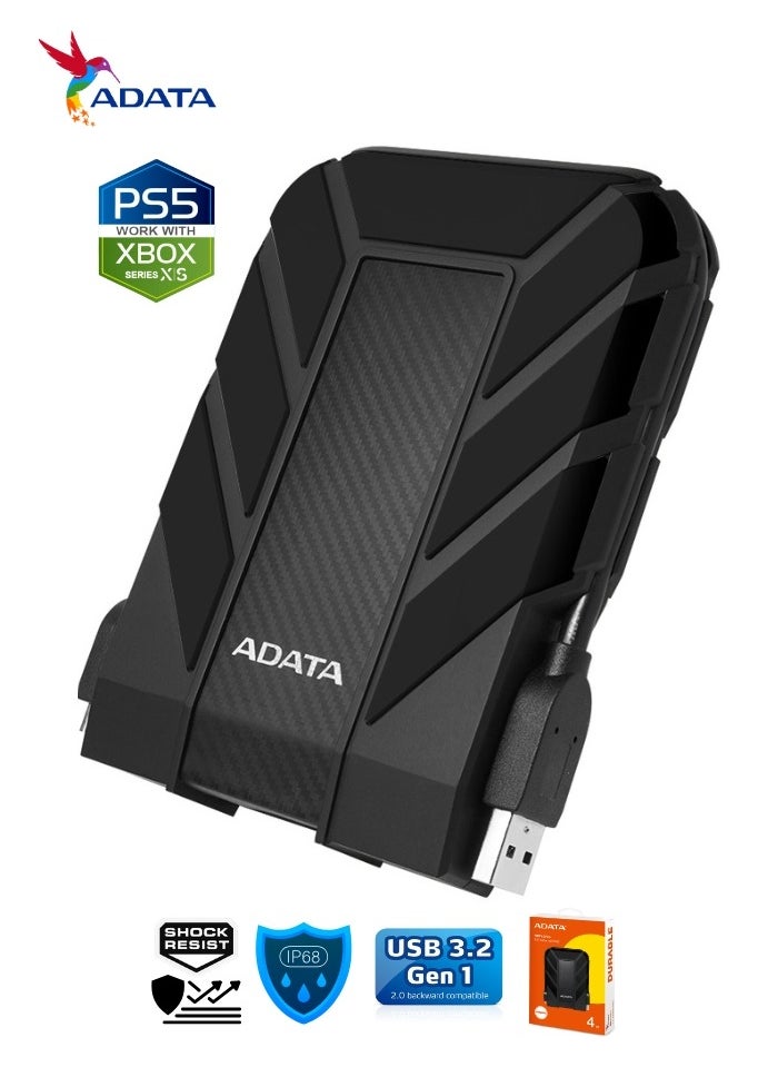 HD710 Pro DURABLE 4TB External HDD | Fast Data Anti-Shock Hard Drive | Compatible with PS5 XBOX | Shockproof Waterproof | Black