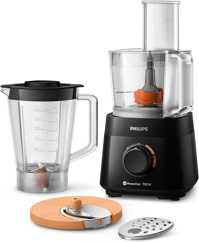 Philips HR7301/91 Multiprocessor Food Kitchen System Includes Blender (750W 4-in-1) Processor, Blender, Grate Disk, Slicing Disk, Dishwasher Safe, 2 Years Warranty