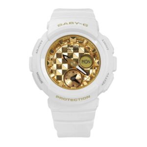 Baby-G Women’s Shock-Resistant Analog-Digital Watch with Gold-Tone Studded Dial – Stylish & Durable Everyday Timepiece BGA-195M-7ADR