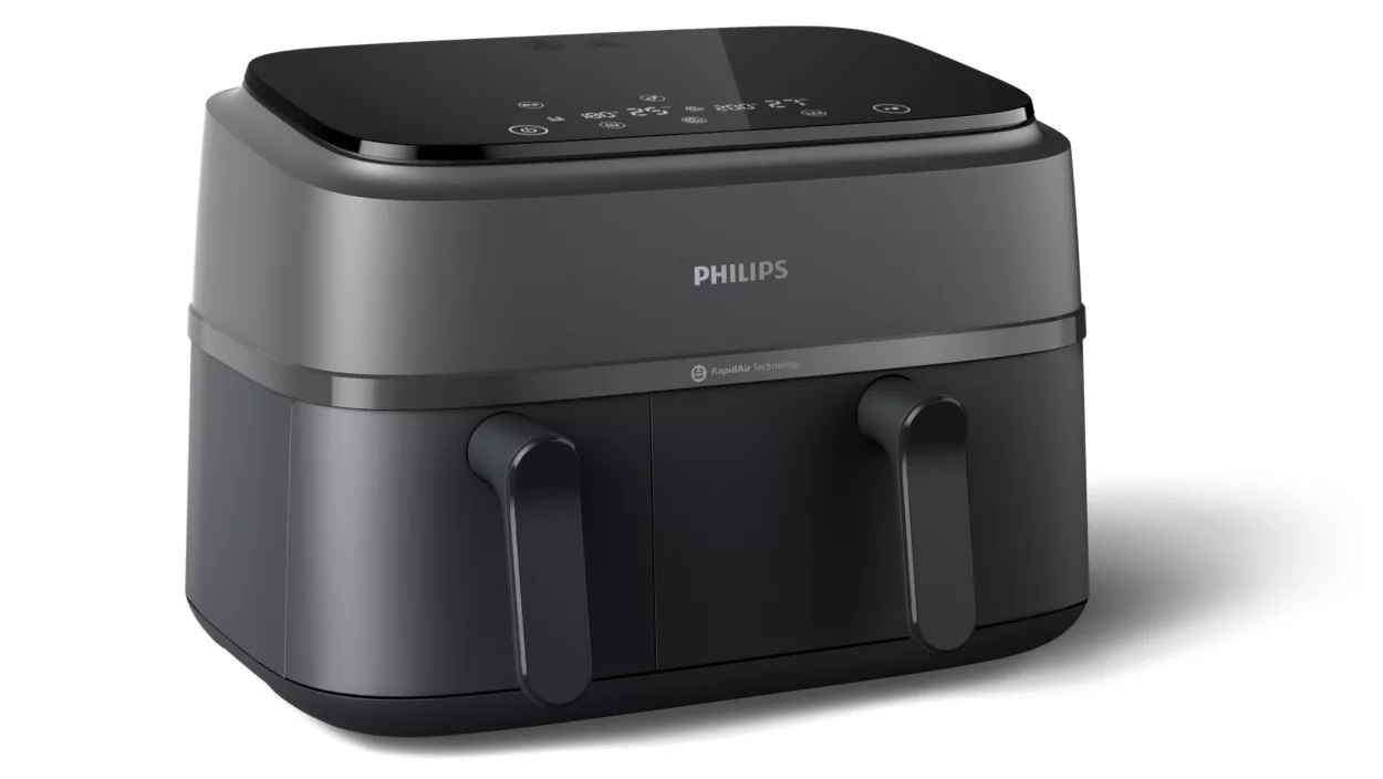 Philips 3000 Series Dual Basket Airfryer NA350/00 – 9L XXL Capacity, 2750W Touchscreen, Rapid Air Plus Technology, Blac