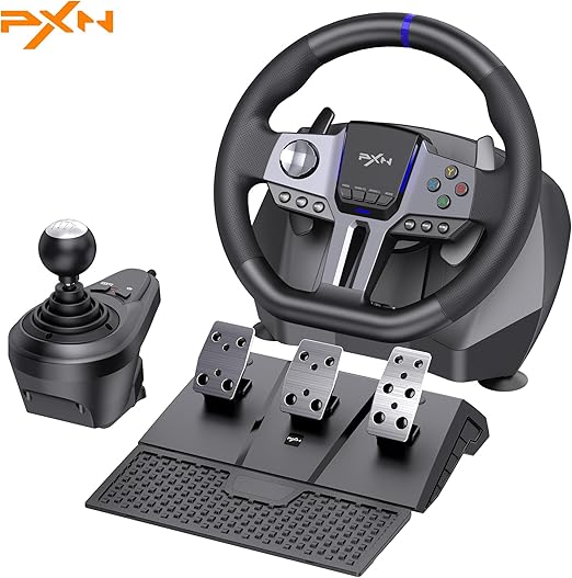 PXN V9 Gen2 Racing Wheel – 270°/900° Steering, Dual Vibration, 3-Pedal Set & 6+1 Shifter – Compatible with PS4, PS3, PC, Xbox Series X|S, Xbox One